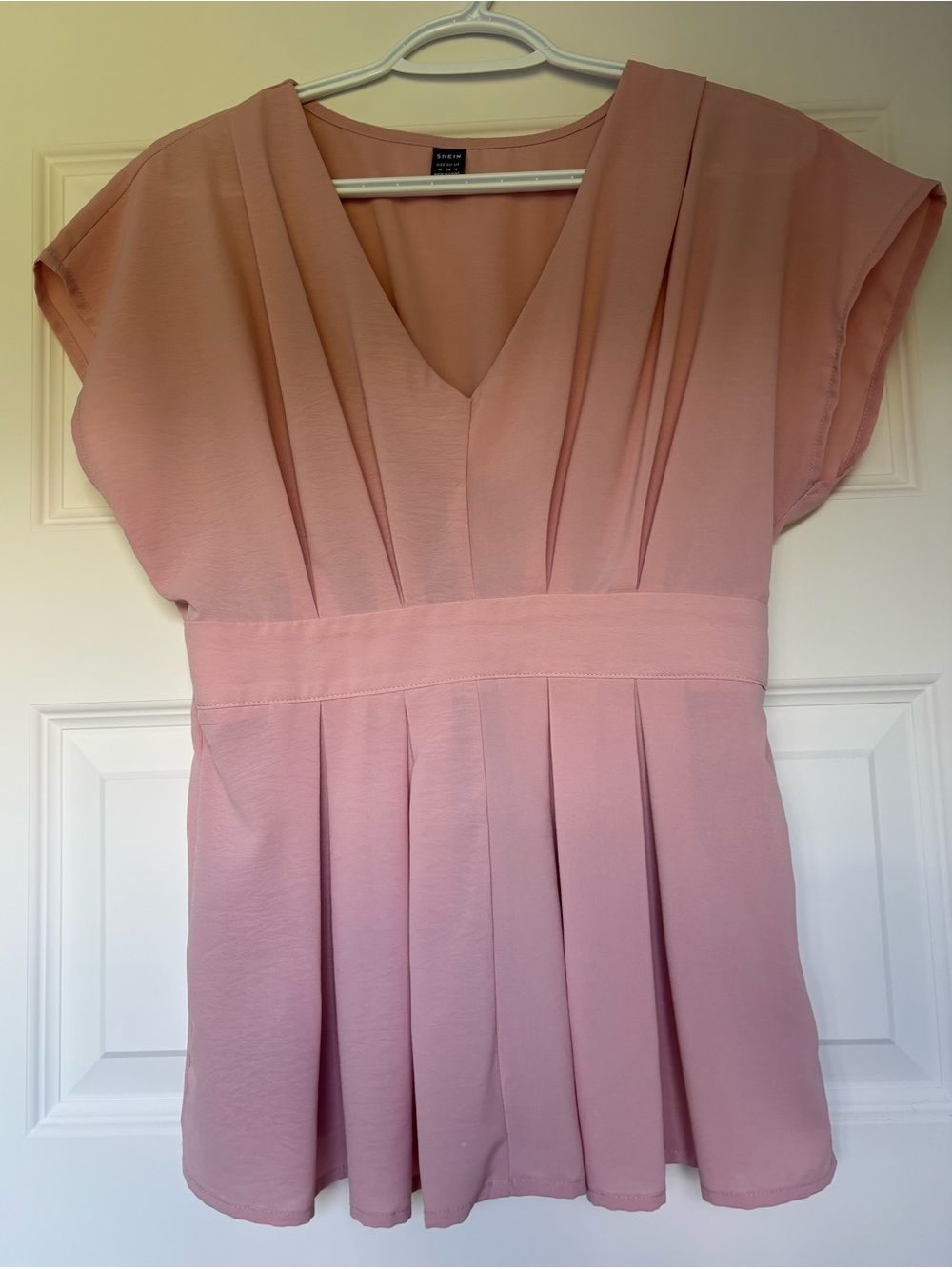 Soft Pink Women's Pleated V-Neck Blouse